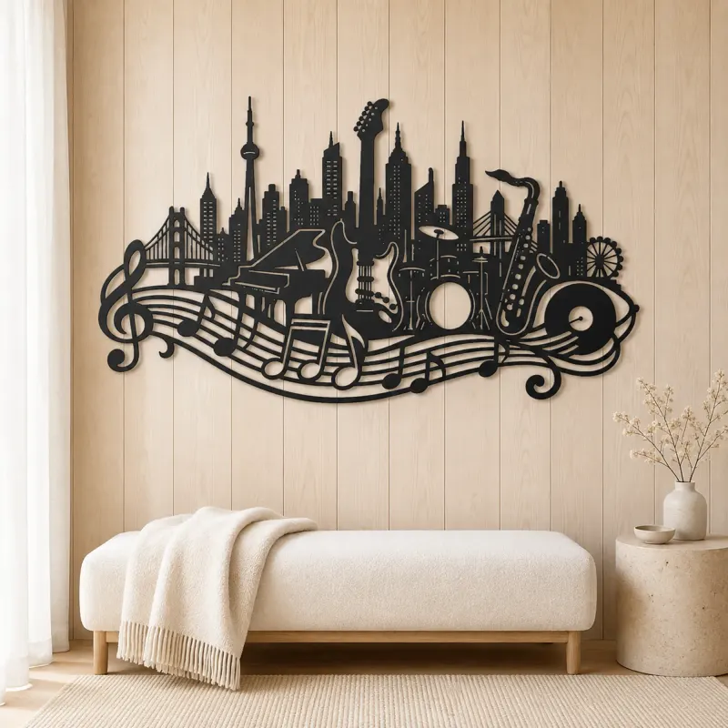 Musical City Skyline Metal Wall Art | Travel and City Wall Decor - lifestyle view 5