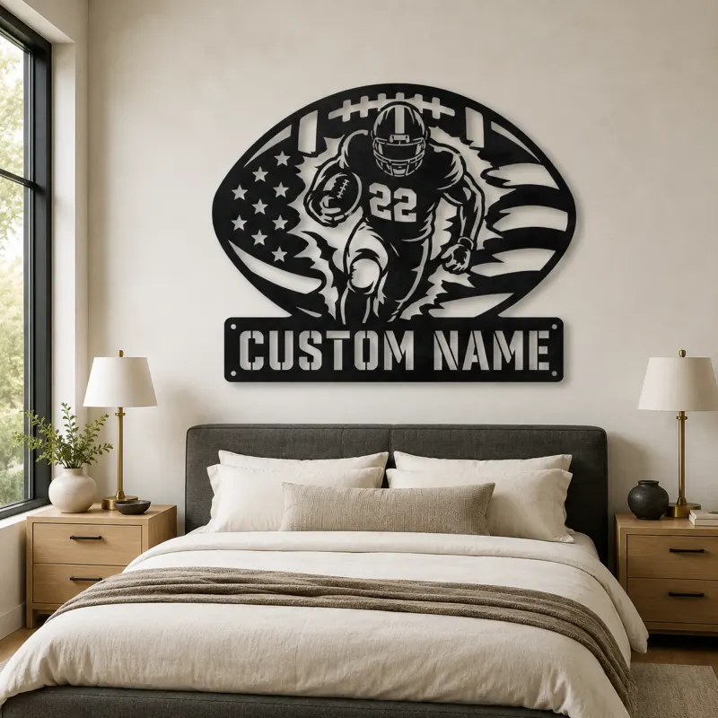 Personalized Number 22 Running Back American Flag Metal Wall Art - lifestyle view 2