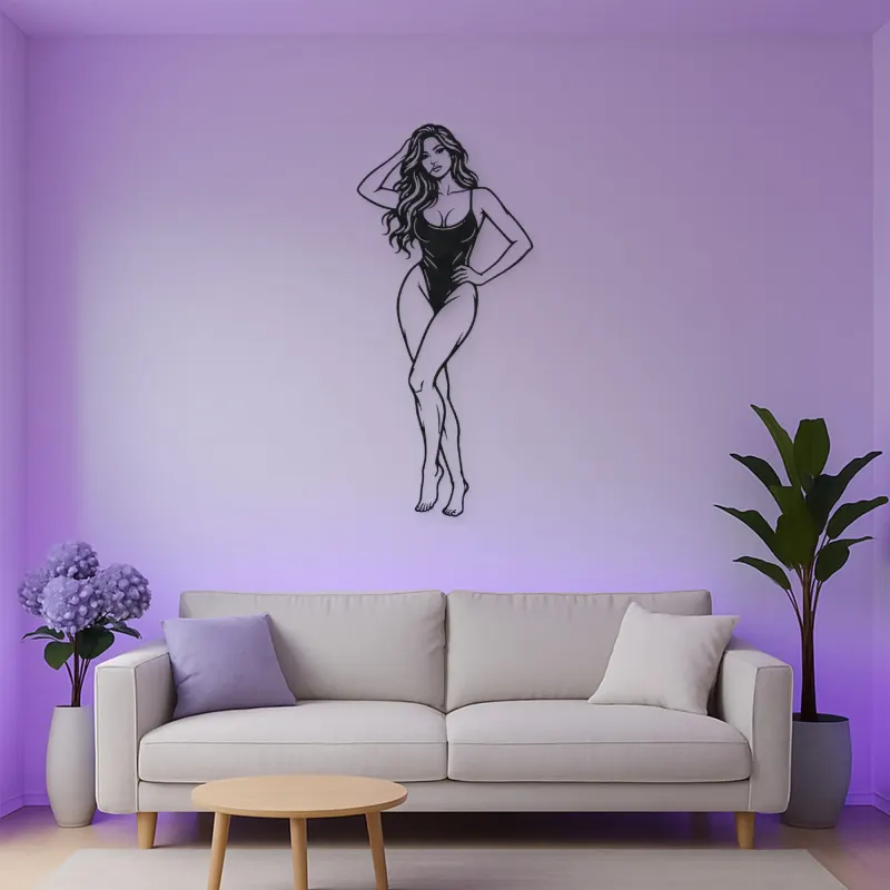 Standing Contrapposto Metal Wall Art | Minimalist Woman Line Art