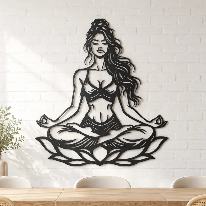 Lotus Meditation Metal Wall Art | Movement Silhouette Decor - lifestyle view 4