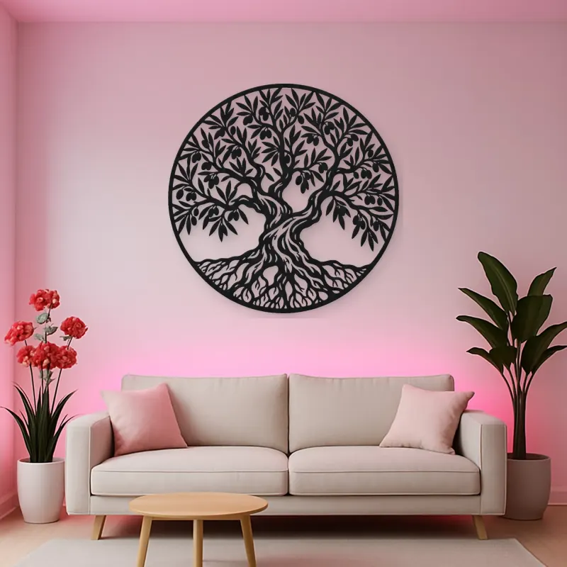 Olive Tree Circle Metal Wall Art | Botanical Metal Wall Decor