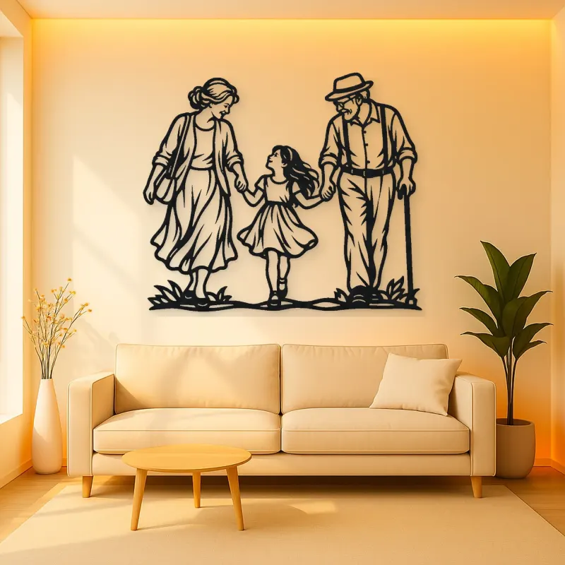 Grandparents Grandchild Metal Wall Art | Family Silhouette Decor