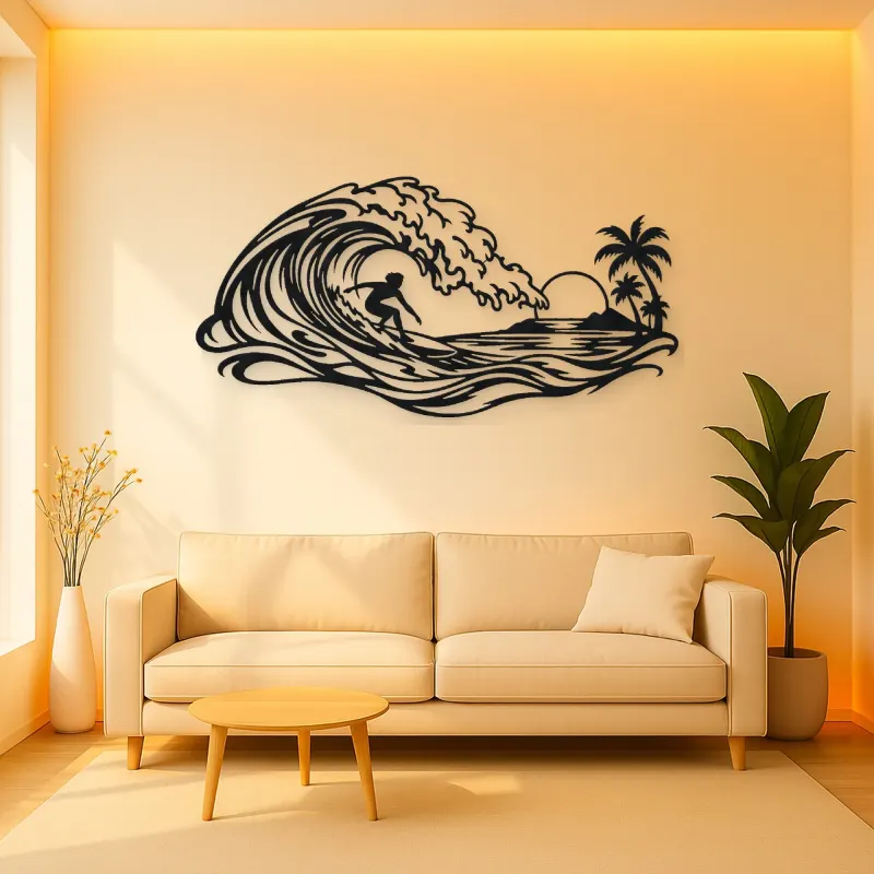 Surfer on the Curl Metal Wall Art | Coastal and Nautical Wall Decor
