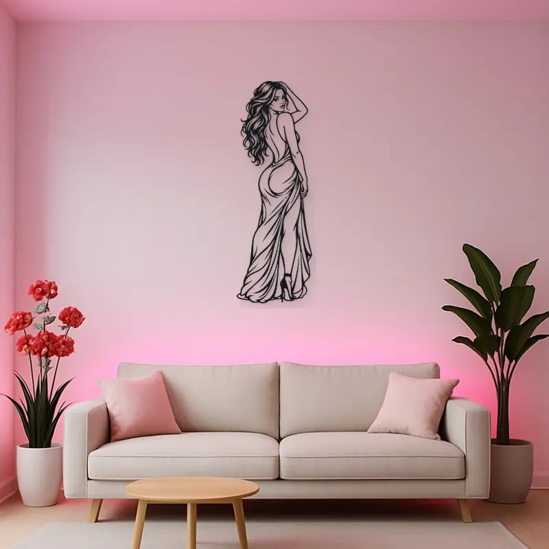 Over Shoulder Glance Metal Wall Art | Minimalist Woman Line Art