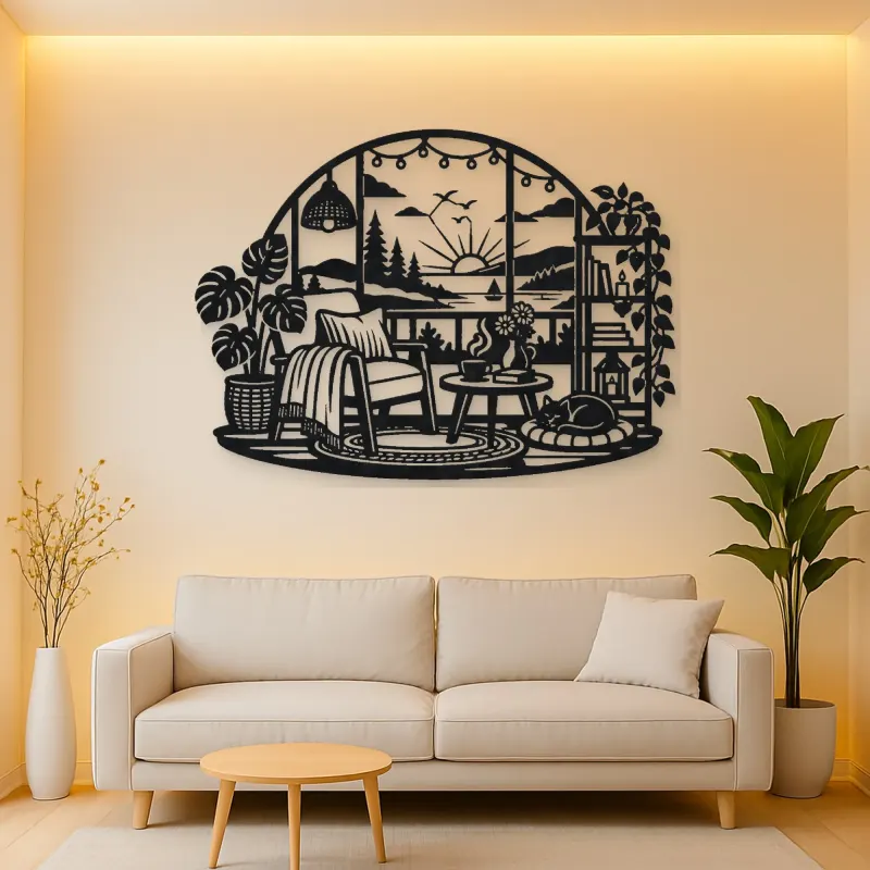 Cozy Home Horizon Metal Wall Art | Nature Silhouette Decor