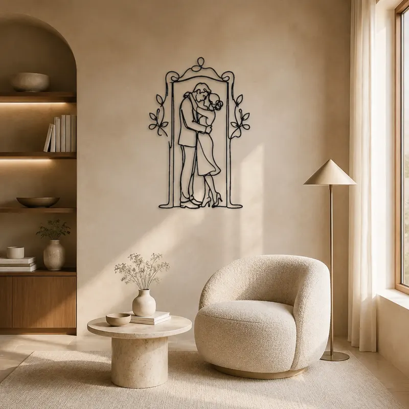 Doorway Hug Couple Metal Wall Art | Romantic Couple Decor - lifestyle view 5