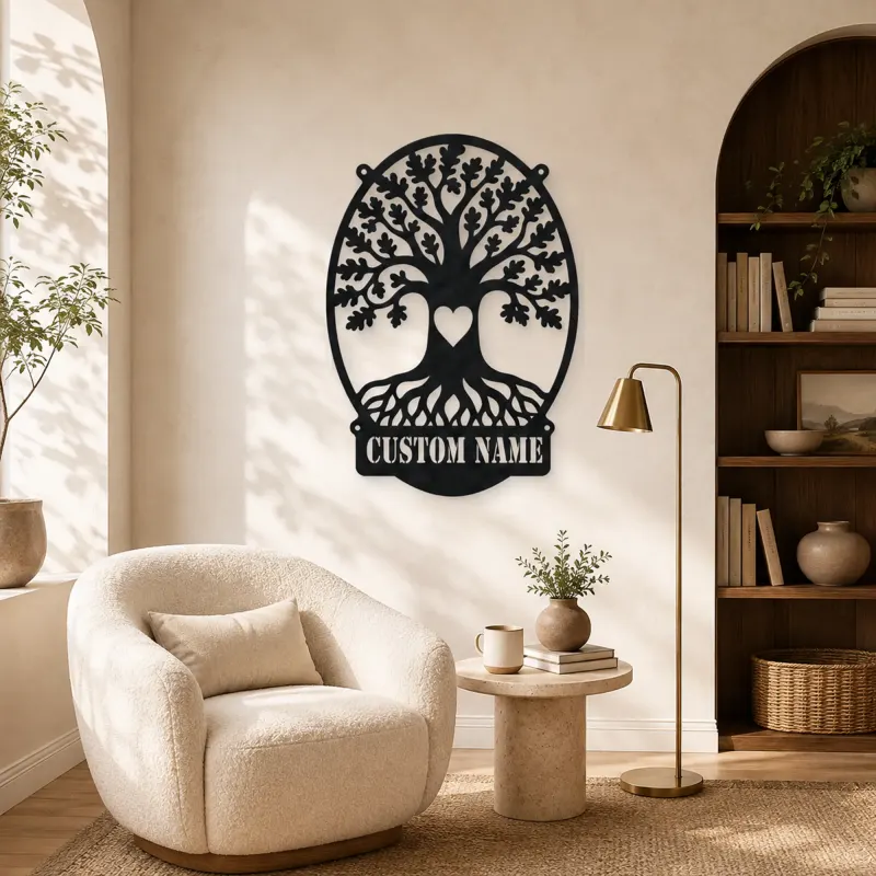 Personalized Oak Tree Metal Wall Art with Heart - lifestyle view 5