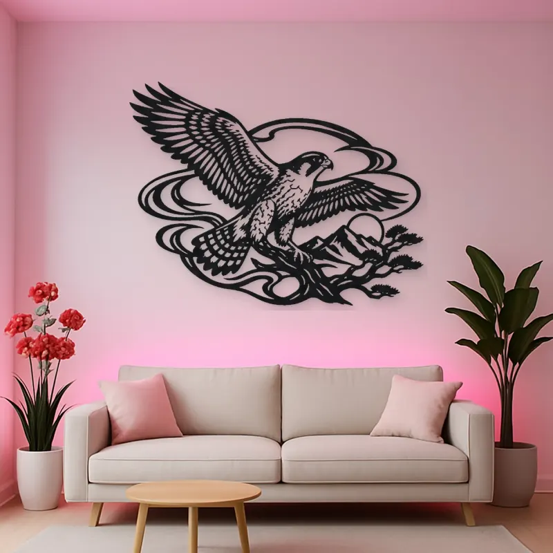 Falcon Wind Curve Metal Wall Art | Wildlife Silhouette Decor