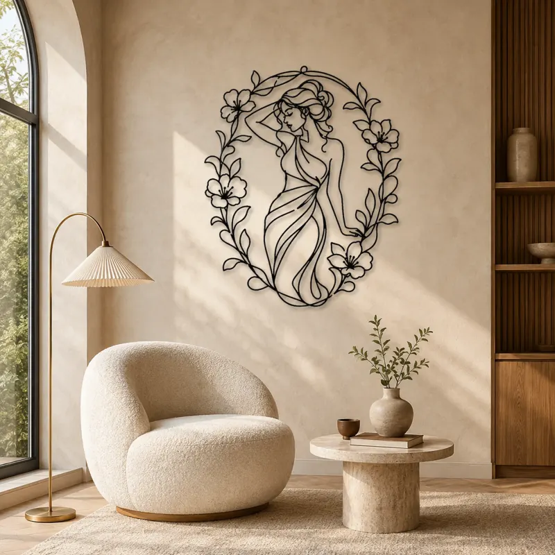 Muse in Flower Frame Metal Wall Art | Botanical Woman Wall Decor - lifestyle view 5