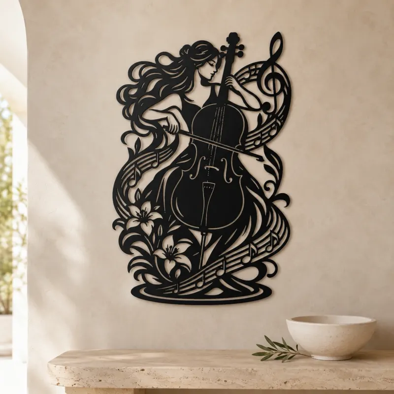 Cello Curve Metal Wall Art | Music Room Wall Decor - lifestyle view 3