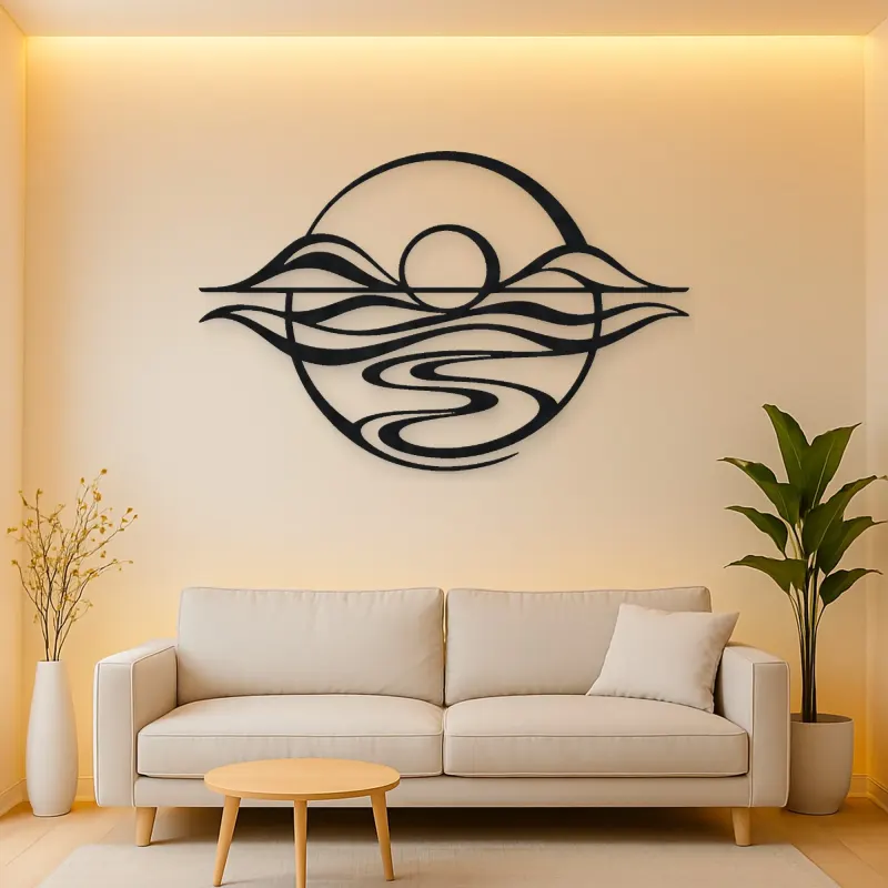 Five Line Horizon Metal Wall Art | Nature Silhouette Decor