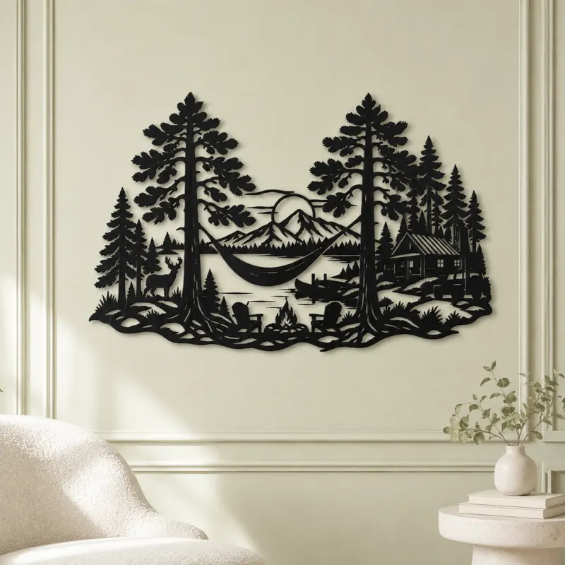 Hammock between Pines Metal Wall Art | Cozy Home Metal Decor - lifestyle view 2