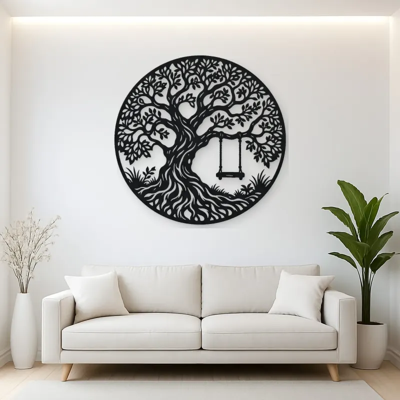 Tree with Swing Metal Wall Art | Botanical Metal Wall Decor