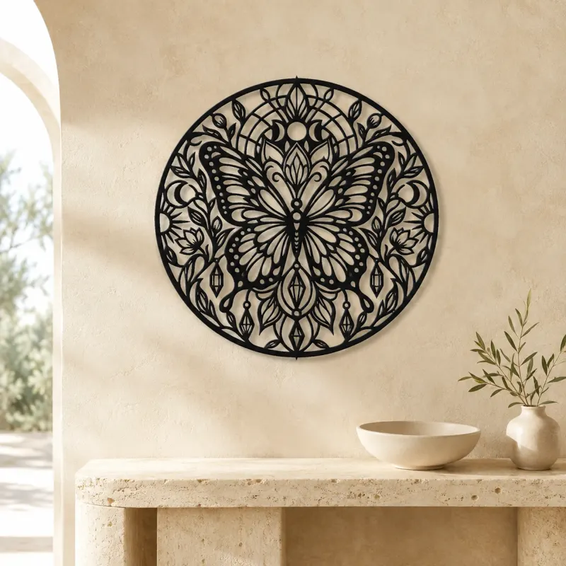 Butterfly Mandala Metal Wall Art | Spiritual Boho Metal Decor - lifestyle view 3