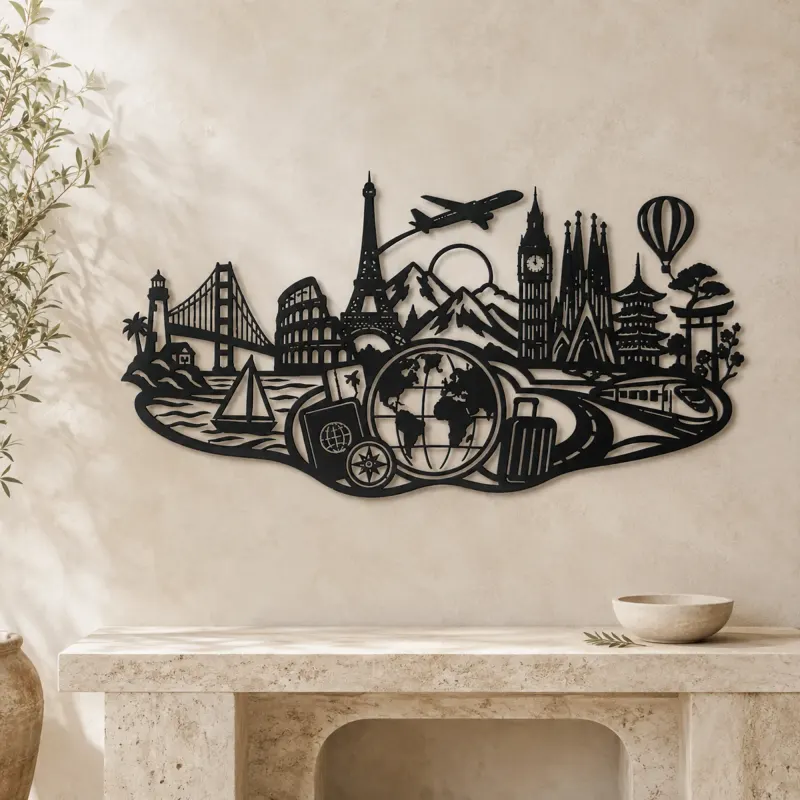 Passport Journey Symbol Metal Wall Art | Travel and City Wall Decor - lifestyle view 3