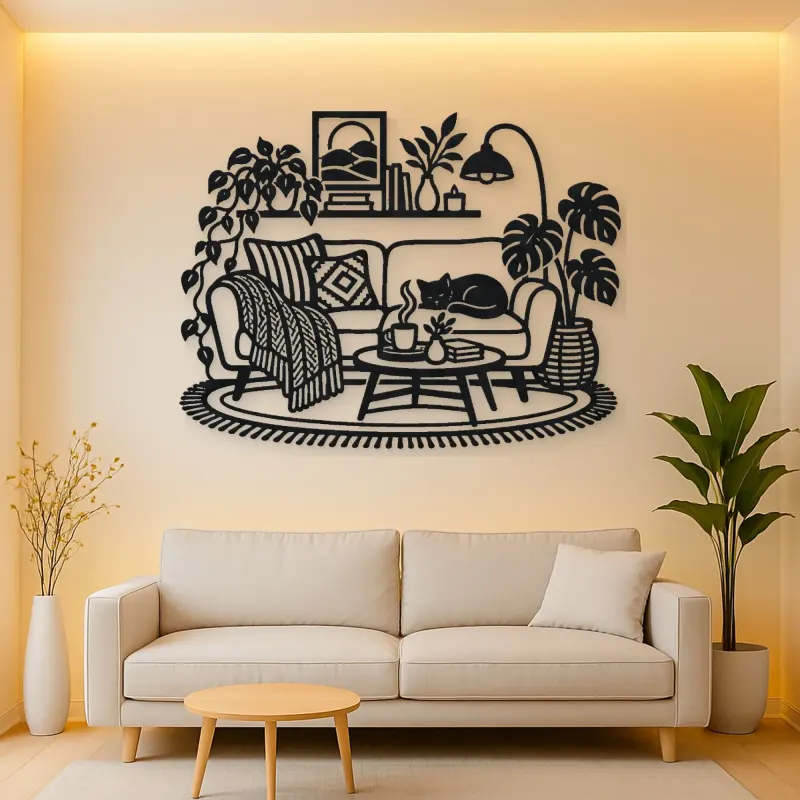 Cozy Sofa Line Metal Wall Art | Cozy Home Metal Decor