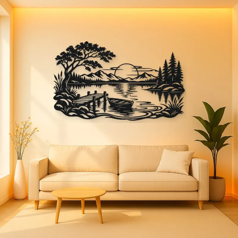 Calm Lake Ripples Metal Wall Art | Nature Silhouette Decor