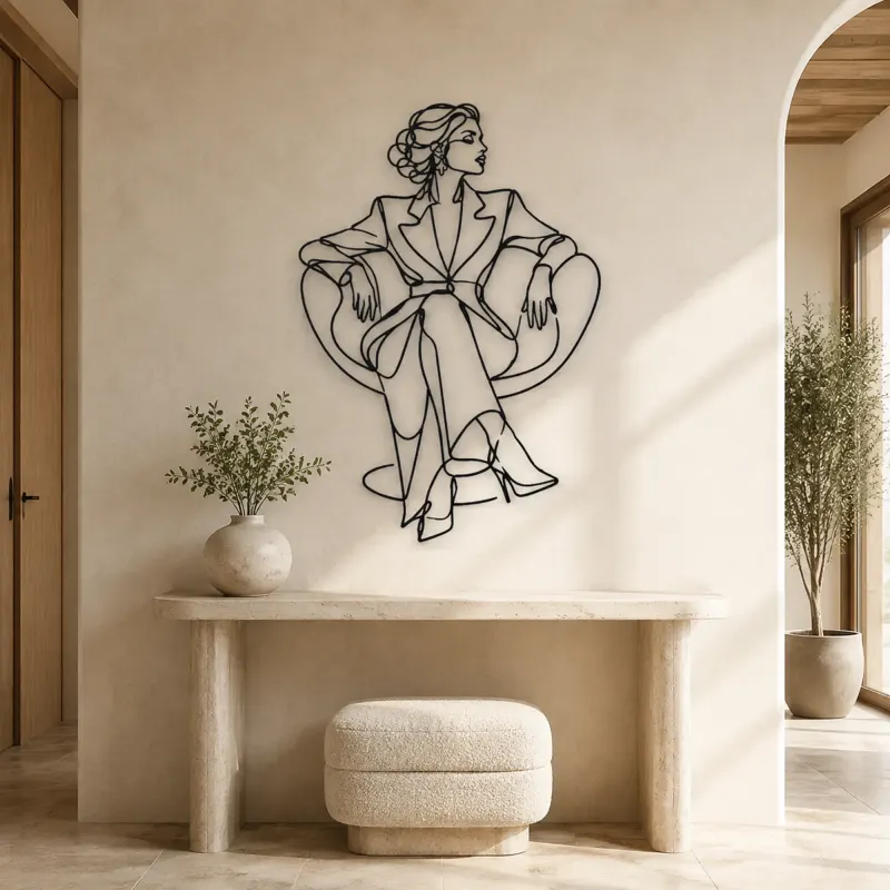 Seated Couture Pose Metal Wall Art | Fashion Figure Wall Decor - lifestyle view 3