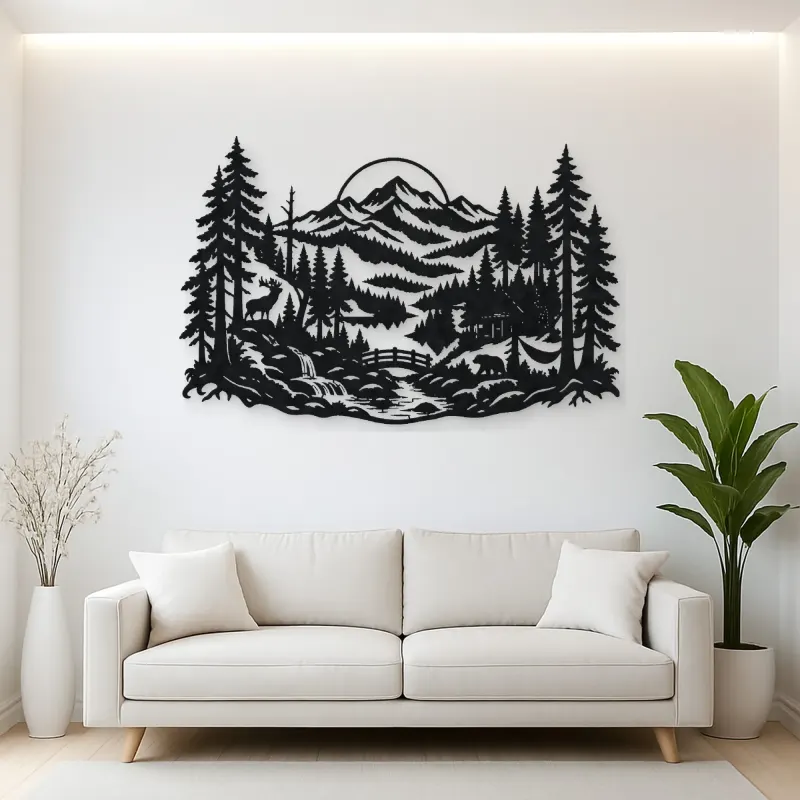 Misty Woodland Layers Metal Wall Art | Nature Silhouette Decor
