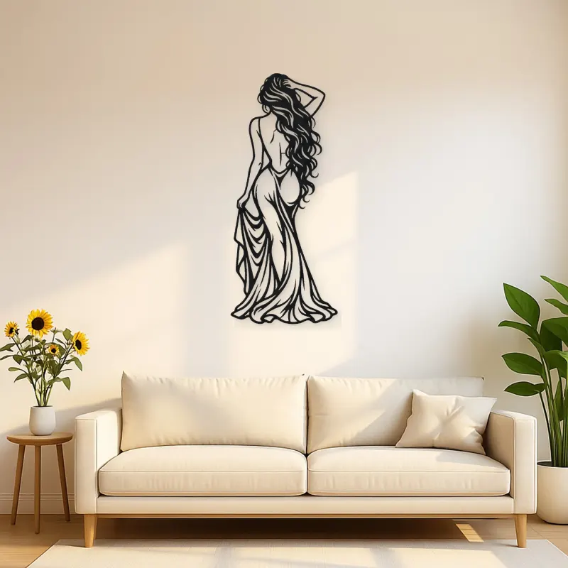 Long Hair Back Pose Metal Wall Art | Movement Silhouette Decor