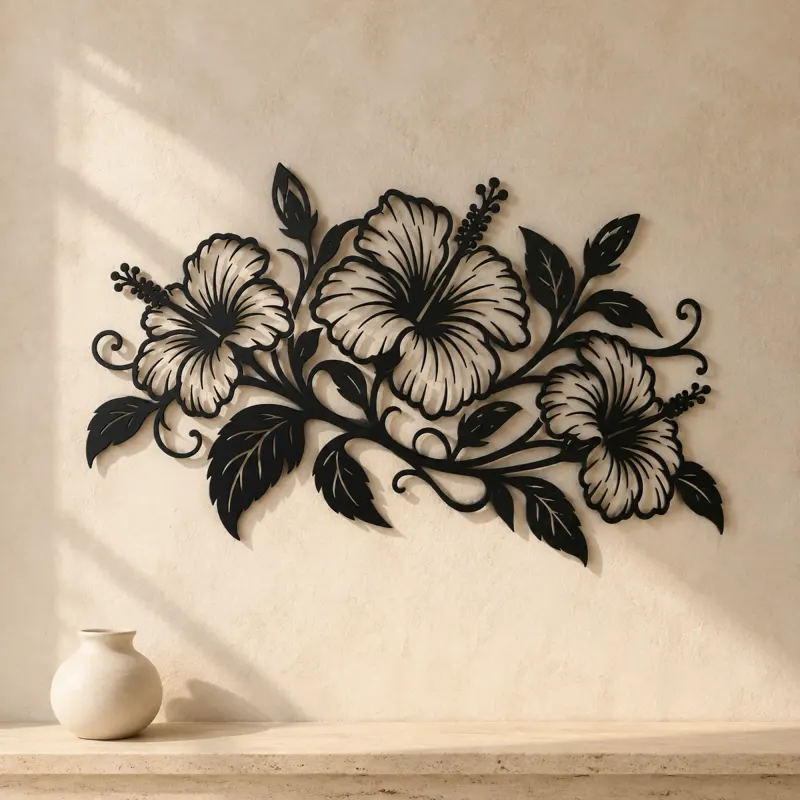 Hibiscus Flow Metal Wall Art | Botanical Metal Wall Decor - lifestyle view 3