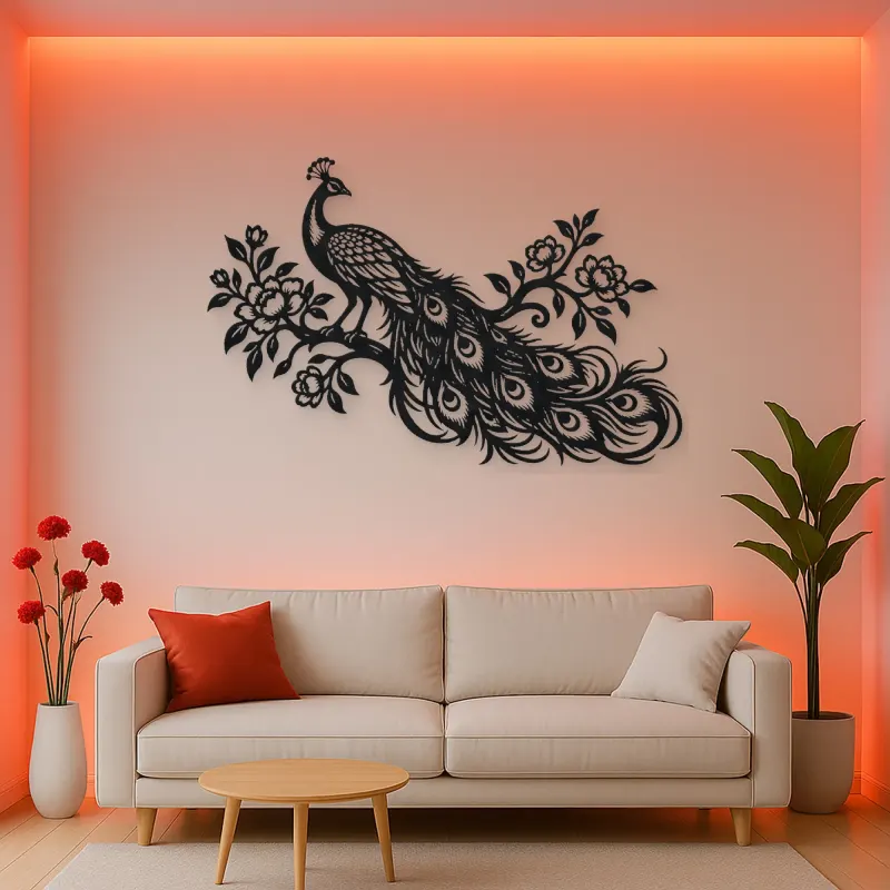 Peacock Feather Flow Metal Wall Art | Wildlife Silhouette Decor