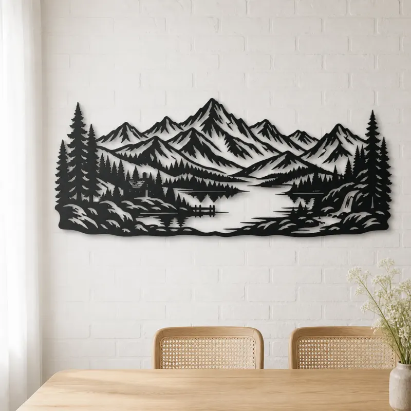 Highland Lake View Metal Wall Art | Nature Silhouette Decor - lifestyle view 4