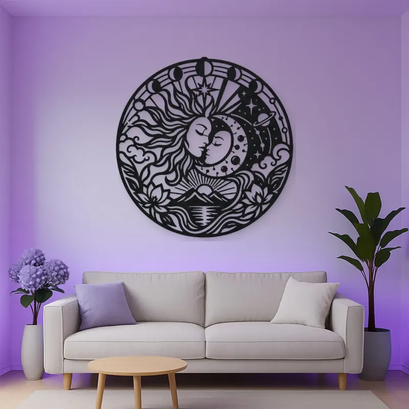 Sun and Moon Embrace Metal Wall Art | Celestial Boho Wall Decor