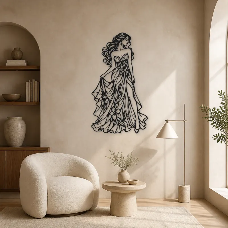 Floral Dress Muse Metal Wall Art | Botanical Woman Wall Decor - lifestyle view 5