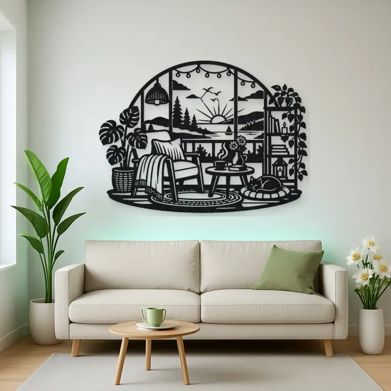 Cozy Home Horizon Metal Wall Art | Nature Silhouette Decor