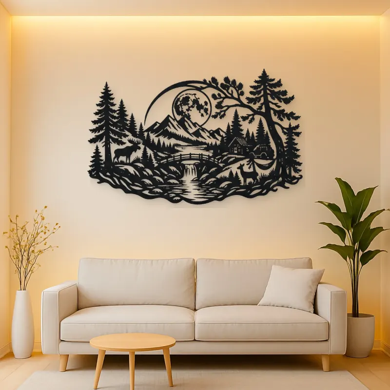 Forest Moon Arc Metal Wall Art | Nature Silhouette Decor