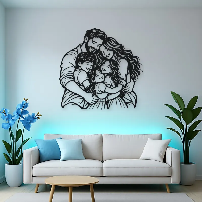 Family Group Hug Metal Wall Art | Family Silhouette Decor