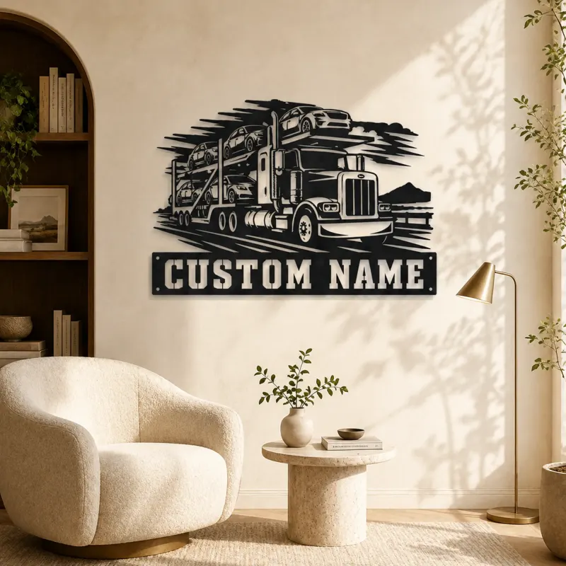 Personalized Car Carrier Semi Truck Metal Wall Art - lifestyle view 5