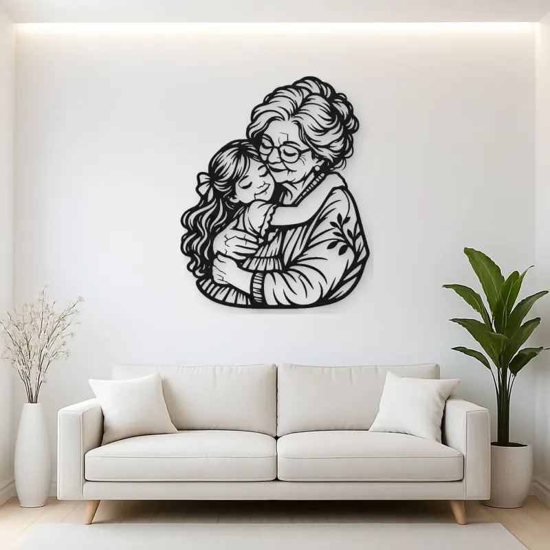 Grandmother Granddaughter Metal Wall Art | Family Silhouette Decor