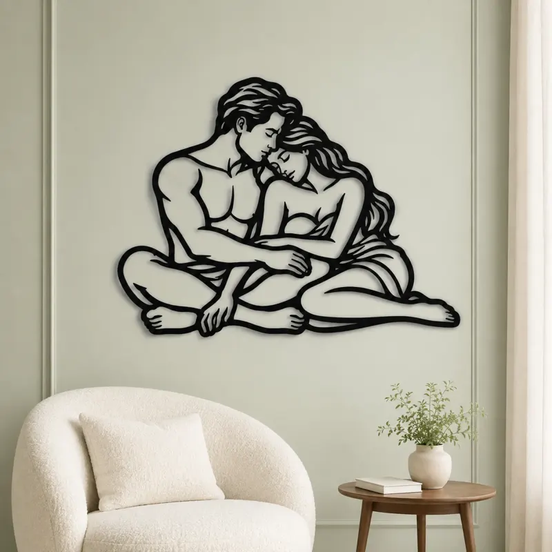 Quiet Night Cuddle Metal Wall Art | Romantic Couple Decor - lifestyle view 2