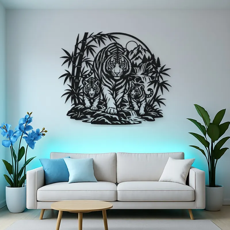 Tiger Bamboo Flow Metal Wall Art | Wildlife Silhouette Decor