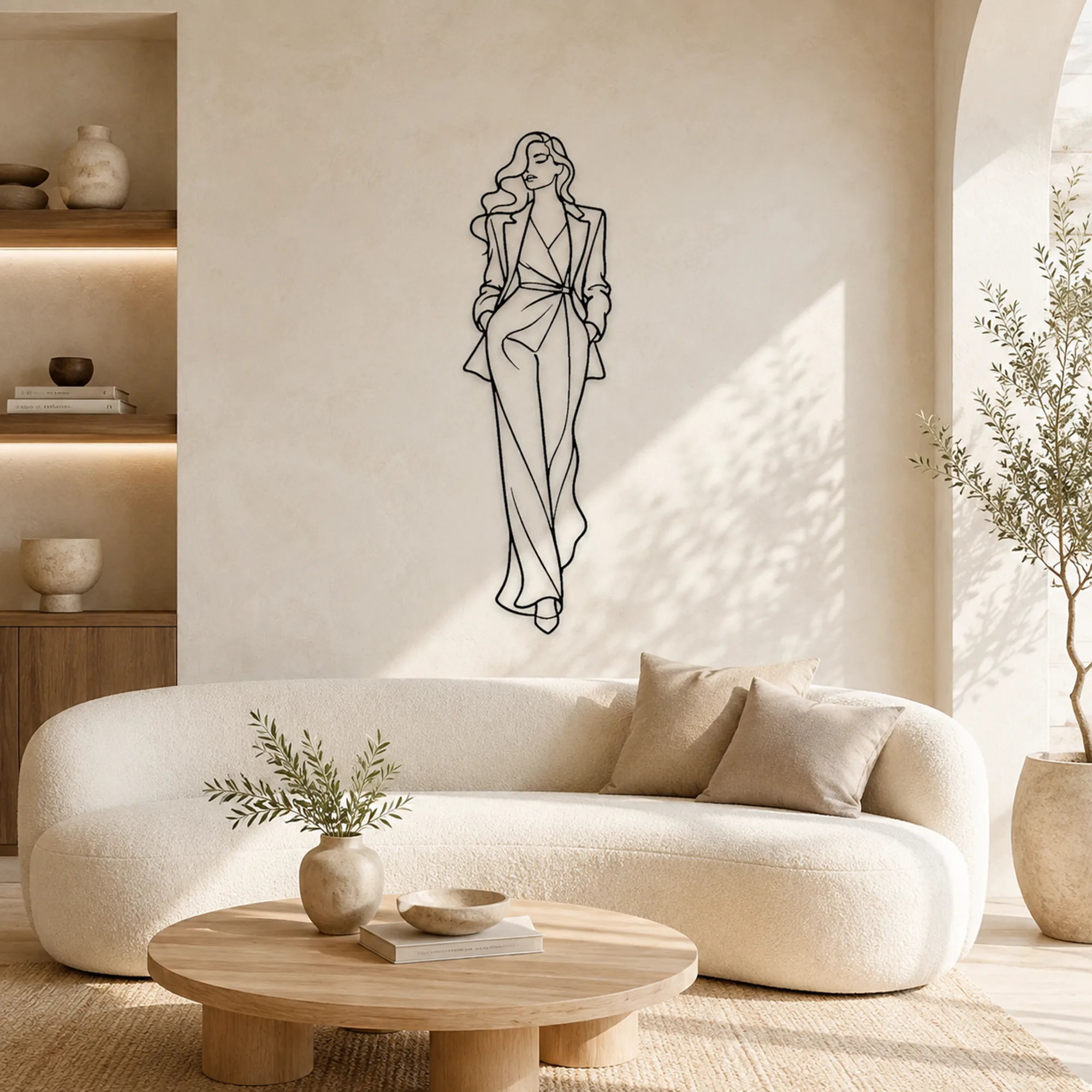 Decoración mural de metal con arte lineal