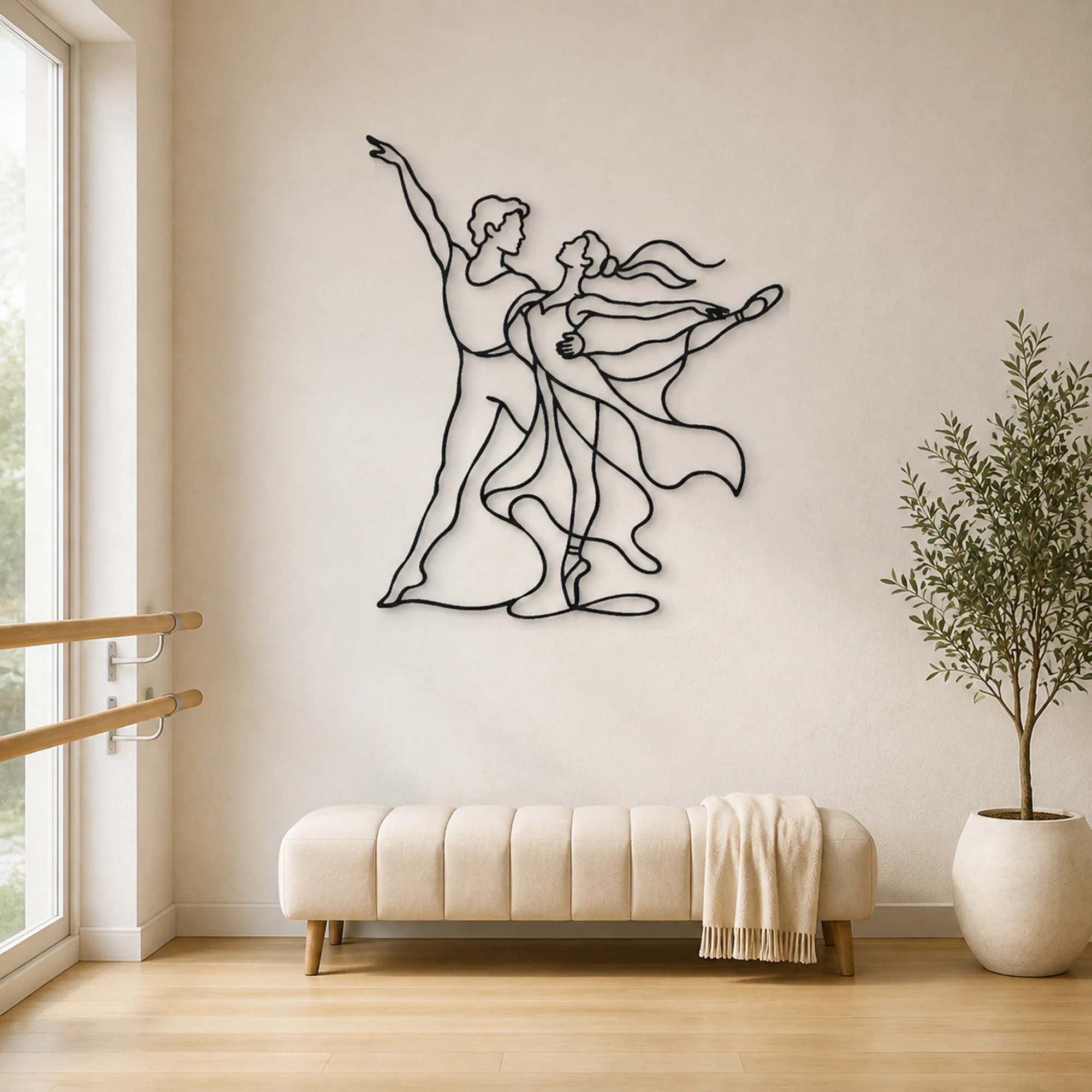 Decoración mural de metal con arte lineal