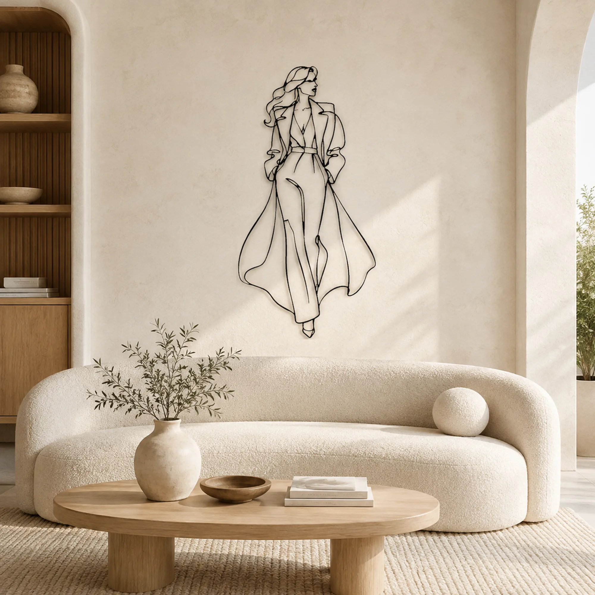 Decoración mural de metal con arte lineal